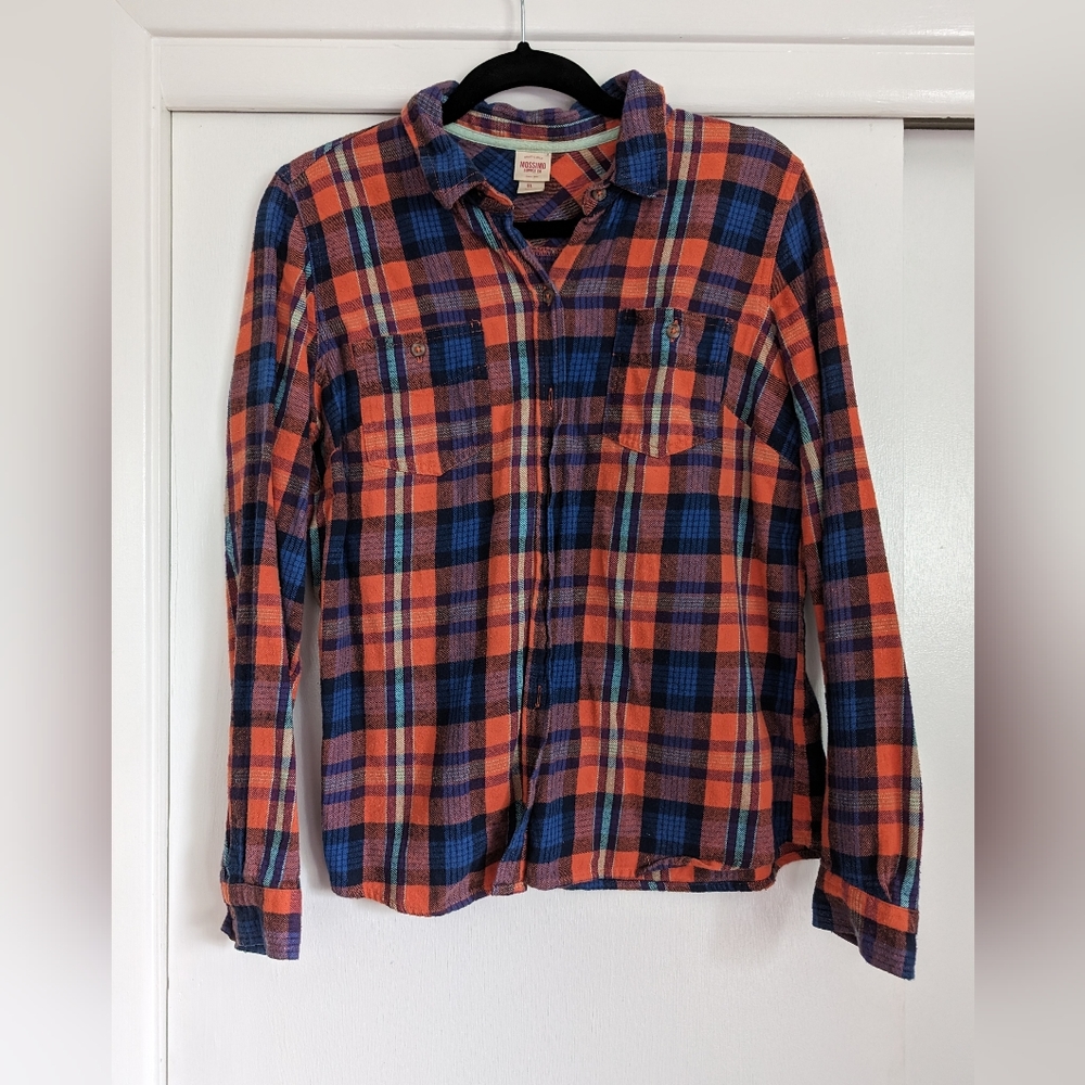 Orange and Blue Flannel Shirt Size L
